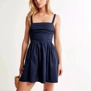 Abercrombie & Fitch Emerson Poplin Wide Strap Mini Dress Women's Large Navy